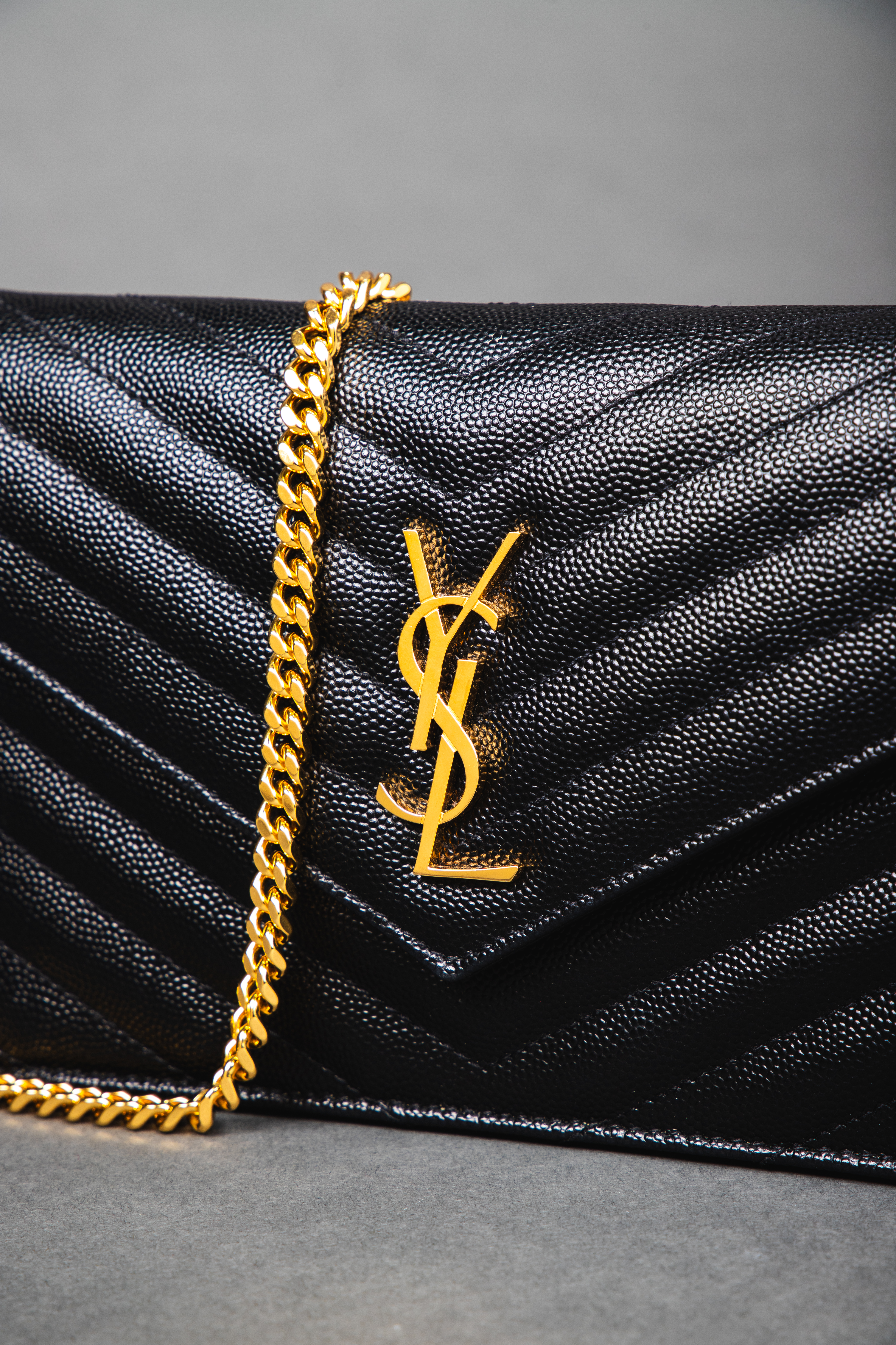 Close-up of YSL bag from Marketing shoot